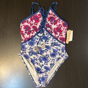 One piece NWT tags double lines adjustable straps tie front sz S padded swimsuit